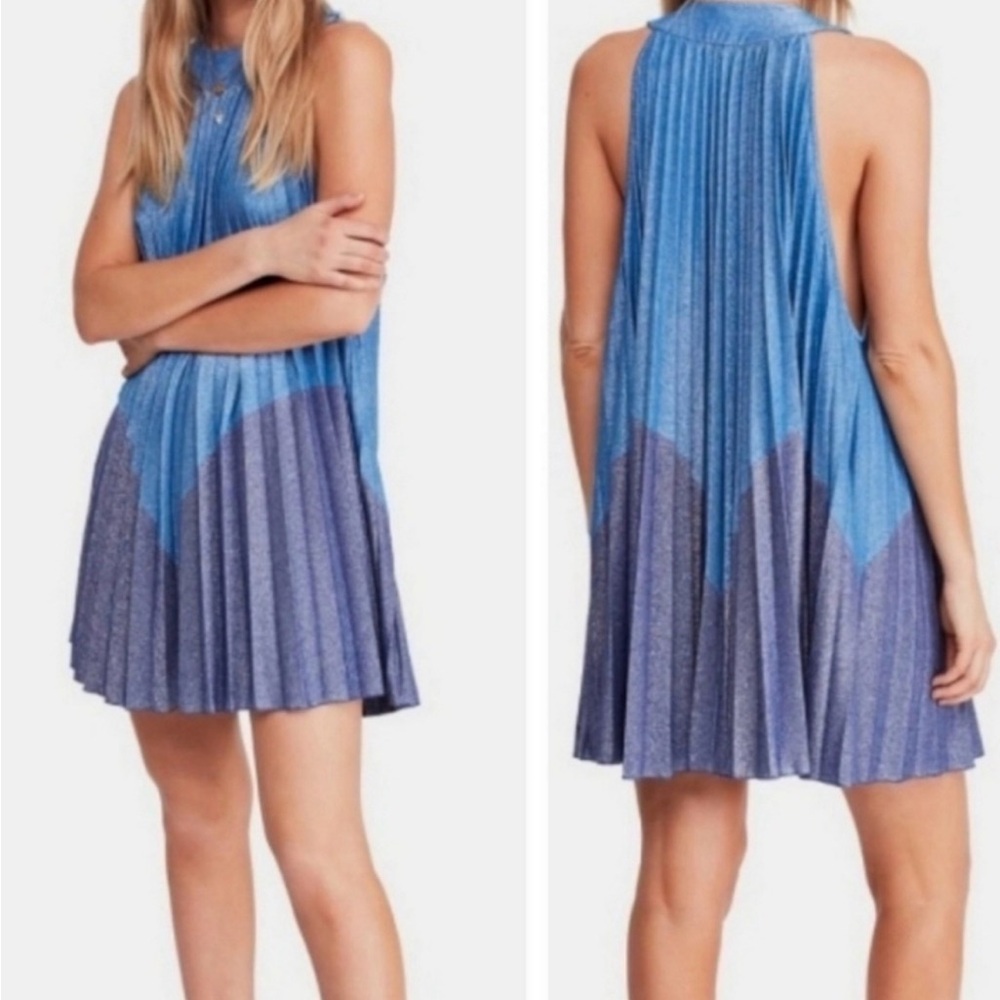 Free People Pleated Love Metallic Mini Dress